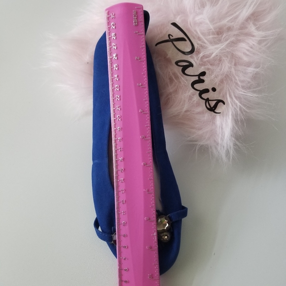 Cato Royal Blue Faux Suede Embellishments large Chungy Rhinstone Flat Ballerinas - Picture 8 of 11
